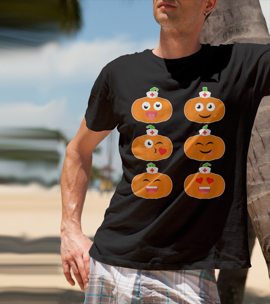 Nurse Halloween Pumpkin Emoticons T-Shirt
