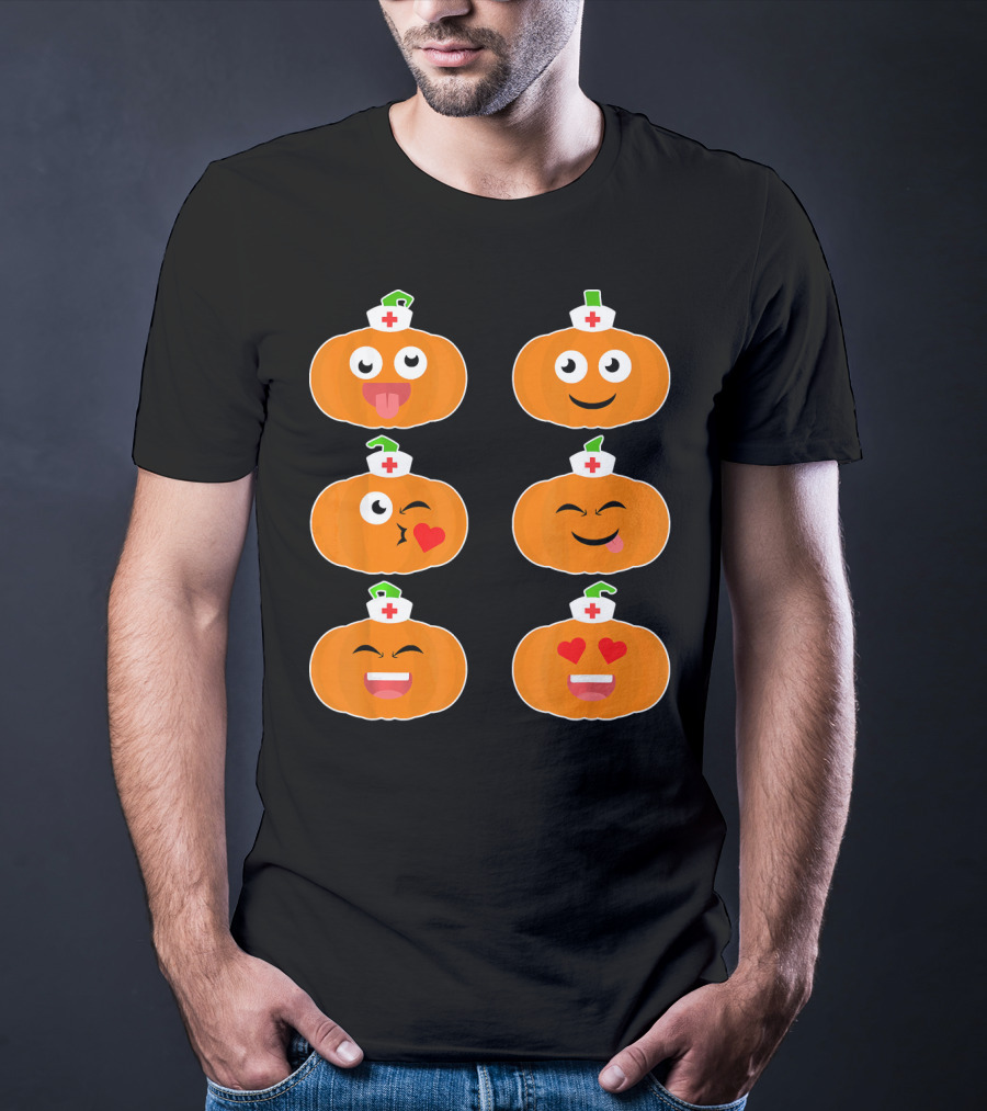 Nurse Halloween Pumpkin Emoticons T-Shirt
