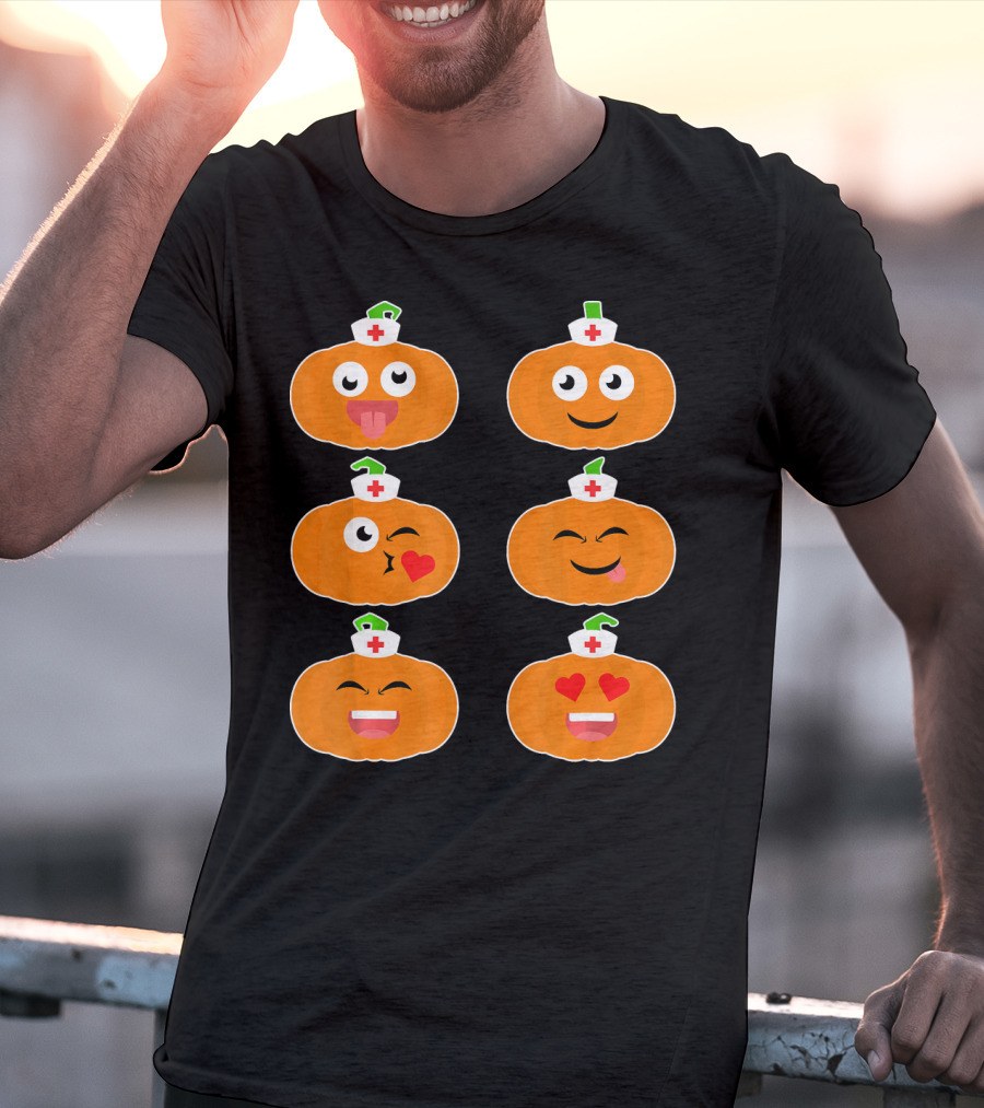 Nurse Halloween Pumpkin Emoticons T-Shirt