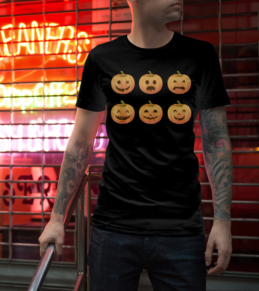 Pumpkin Emoji Faces Halloween Expressions T-Shirt