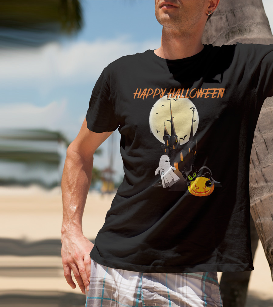 Happy Halloween Ghost Scary Cat Moon Pumpkin T-Shirt