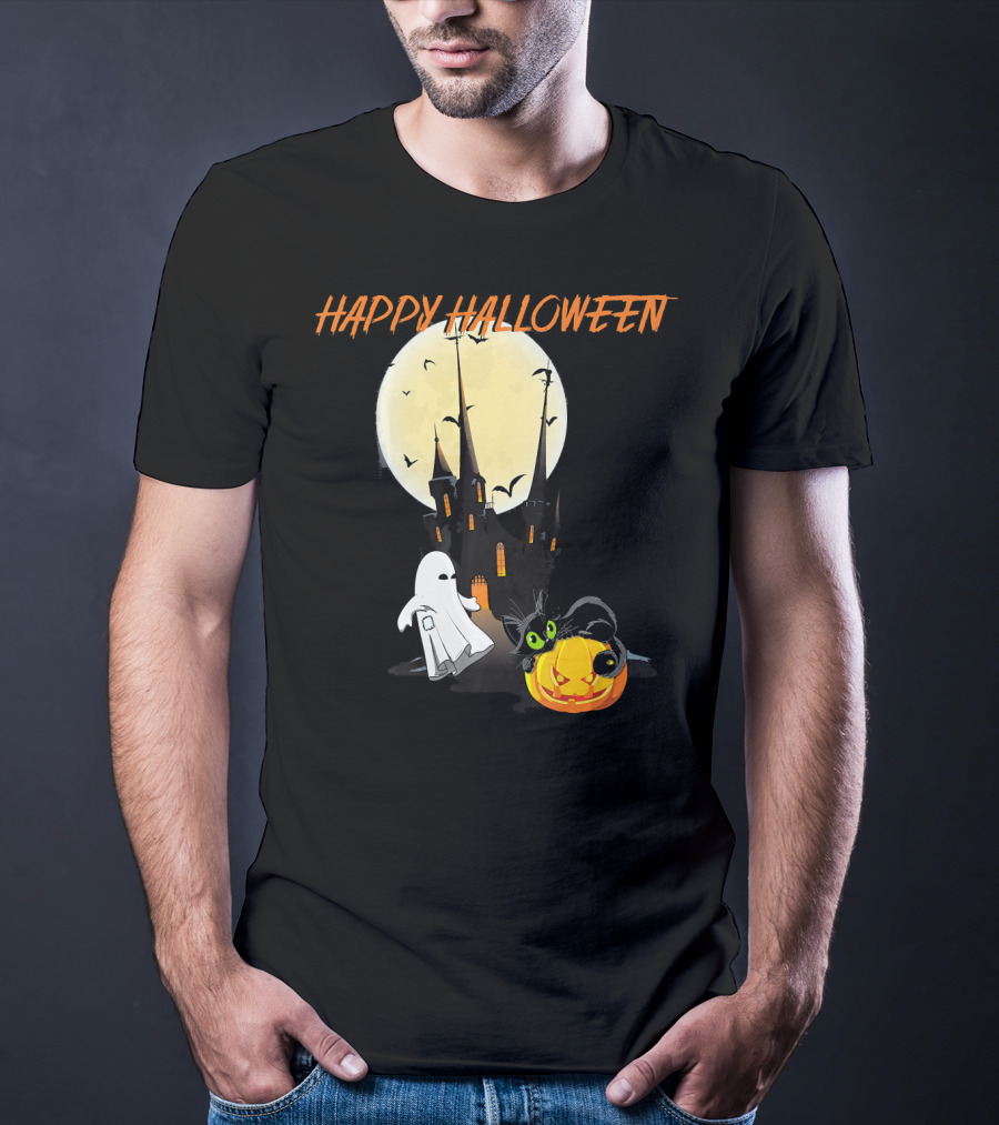 Happy Halloween Ghost Scary Cat Moon Pumpkin T-Shirt