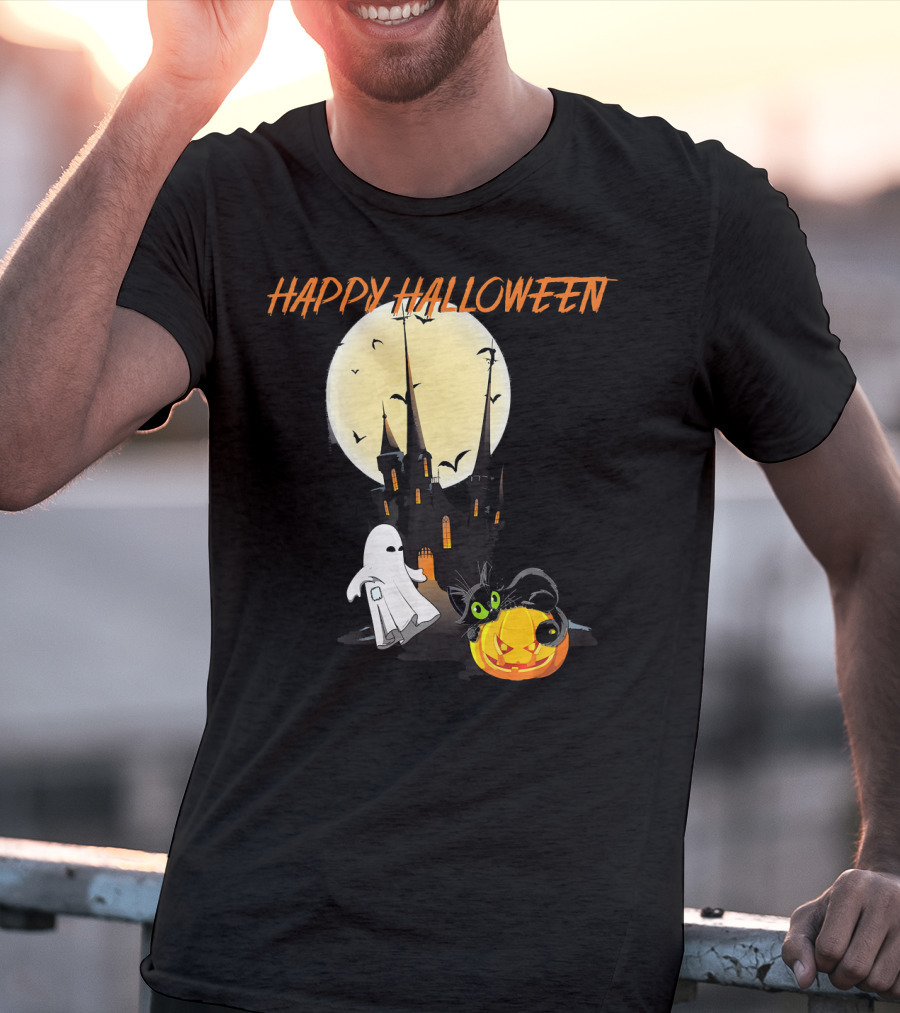 Happy Halloween Ghost Scary Cat Moon Pumpkin T-Shirt