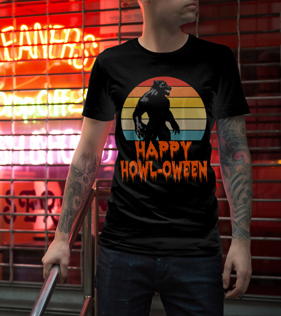 Happy Howl-Oween Werewolf Vintage Werewolves Halloween Co T-Shirt