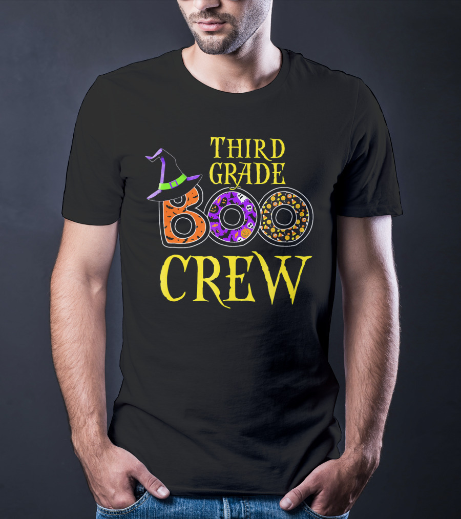 Third Grade Boo Crew Halloween Costume With Witch Hat And Spooky T-Shirt