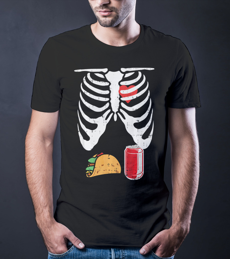 Skeleton Ribcage Heart Taco Beer Can Xray T-Shirt