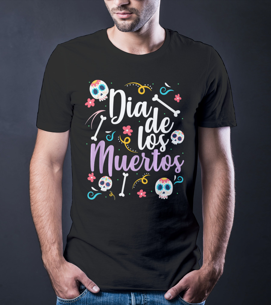 Dia De Los Muertos Colorful Sugar Skulls And Bones T-Shirt