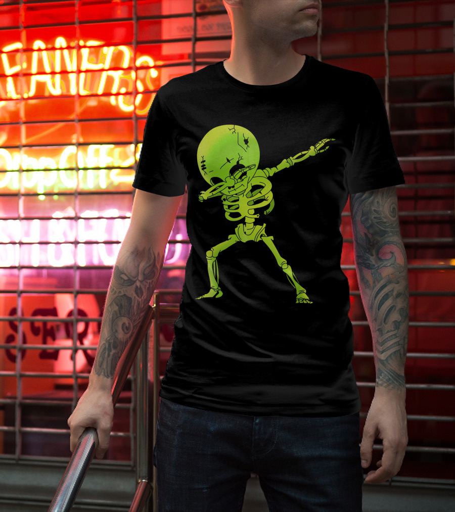 Skeleton Dabbing Zombie Halloween Moon T-Shirt