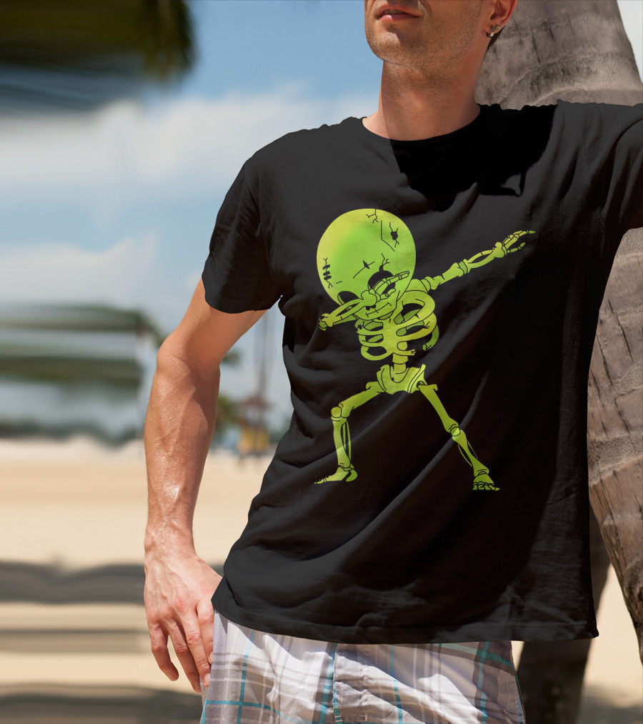 Skeleton Dabbing Zombie Halloween Moon T-Shirt