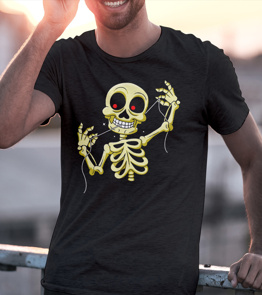 Flossing Skeleton With Red Eyes And Grinning Teeth T-Shirt