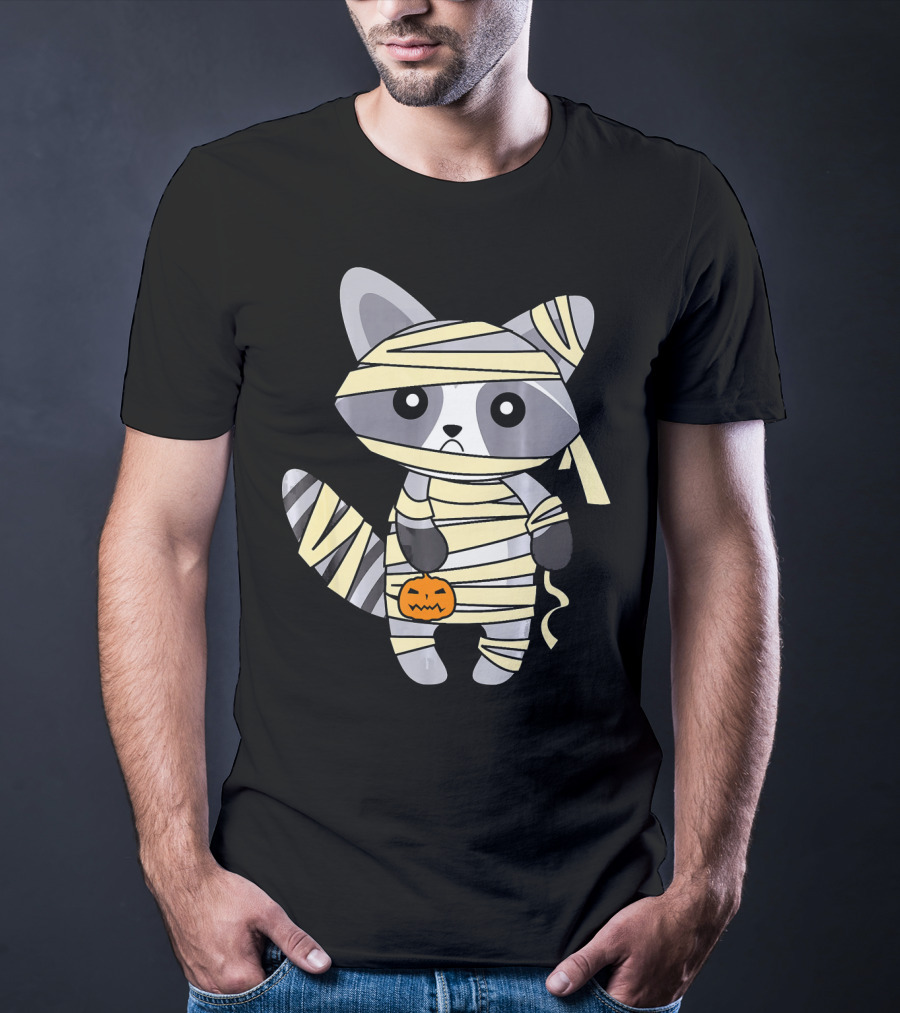Mummy Raccoon Halloween With Jack-O'-Lantern T-Shirt