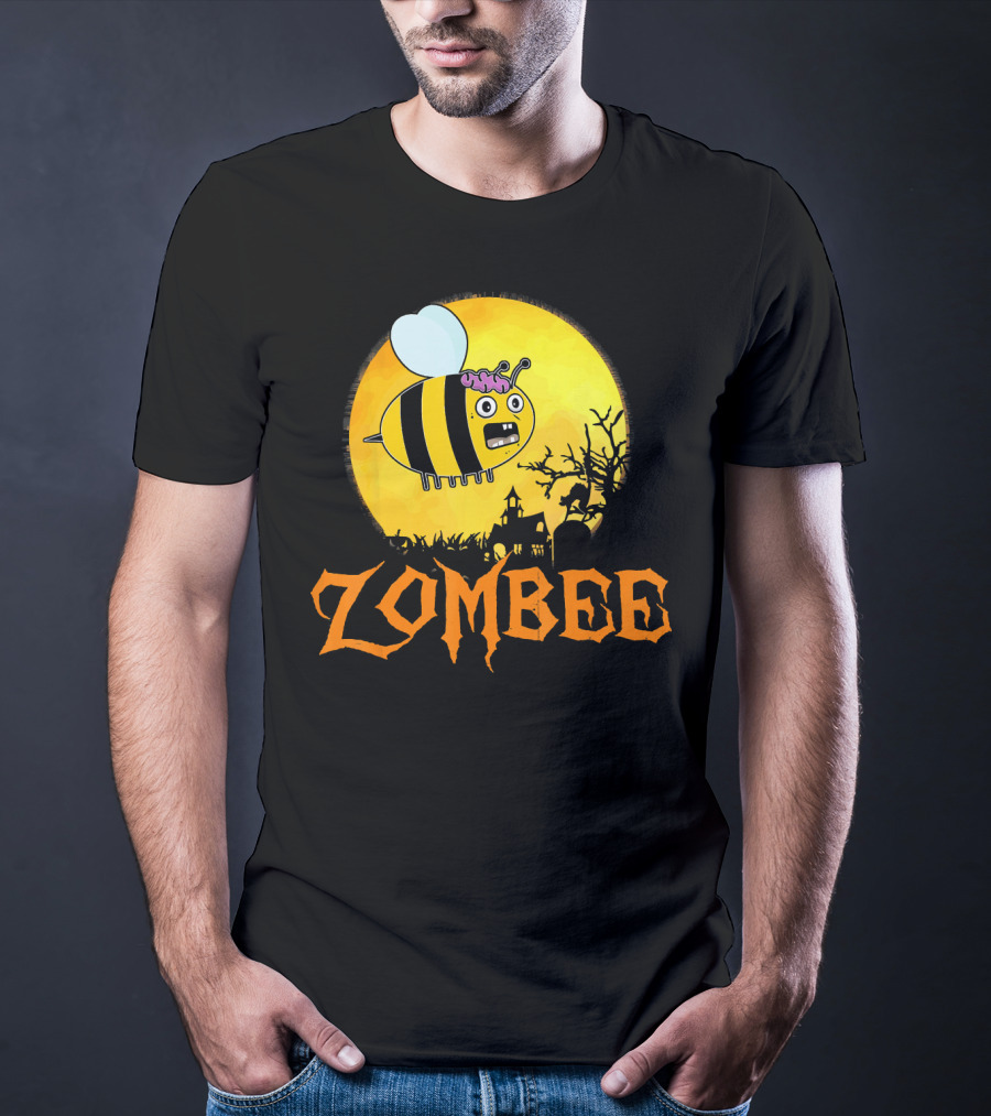 Zombee Funny Zombie Bee Halloween Spooky Moon Scene T-Shirt