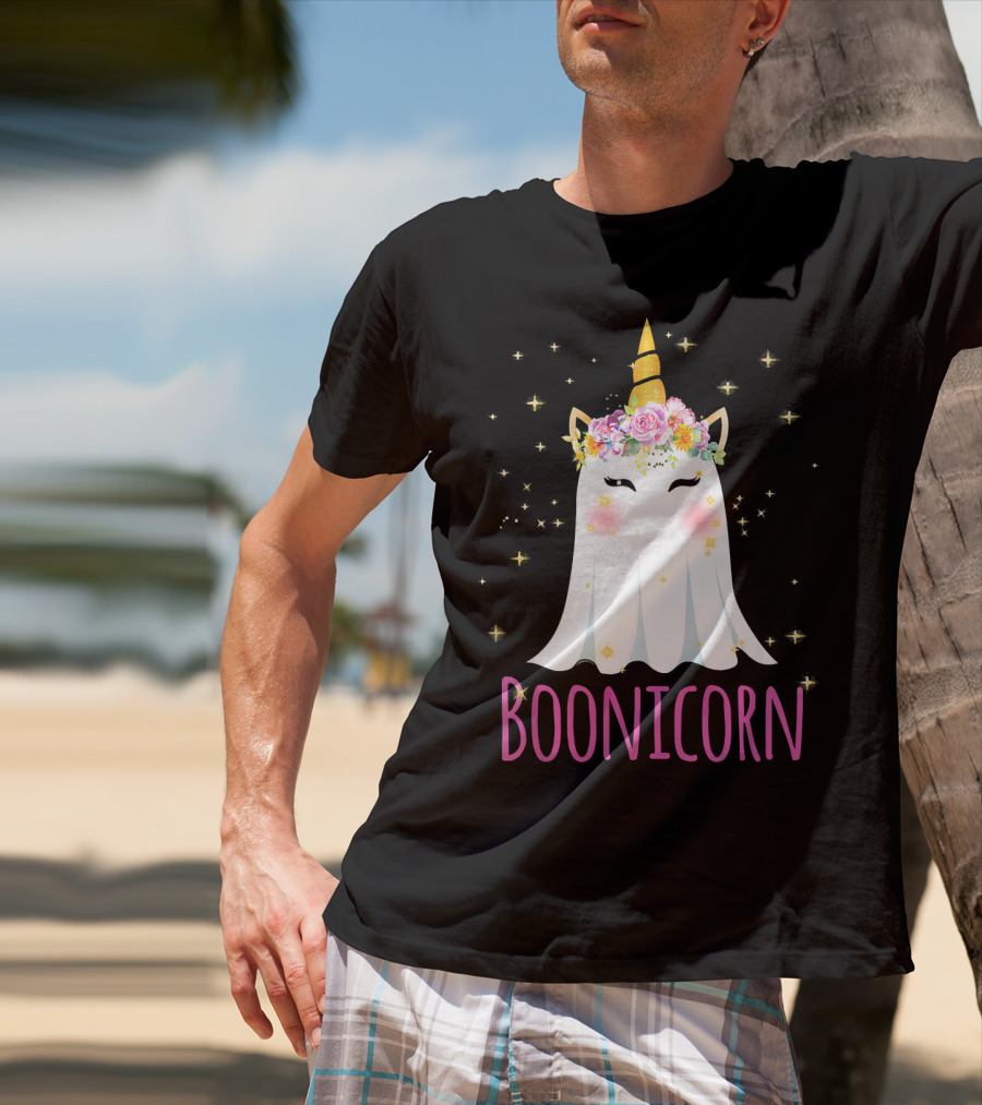 BooNicorn Unicorn Ghost With Flowers And Stars Halloween For Girl T-Shirt