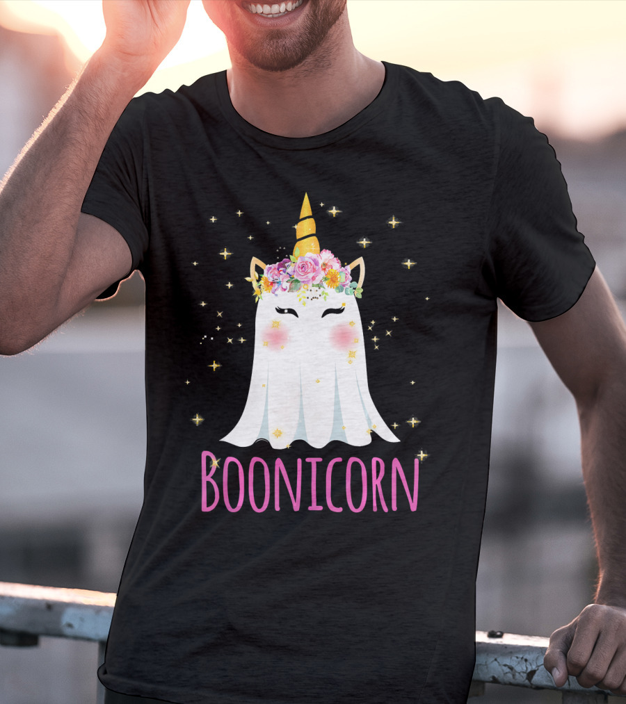 BooNicorn Unicorn Ghost With Flowers And Stars Halloween For Girl T-Shirt