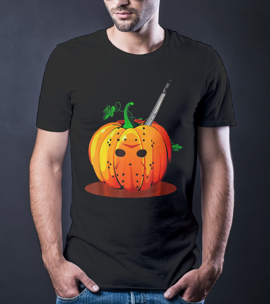 Horror Pumpkin Halloween Scary Face Knife T-Shirt
