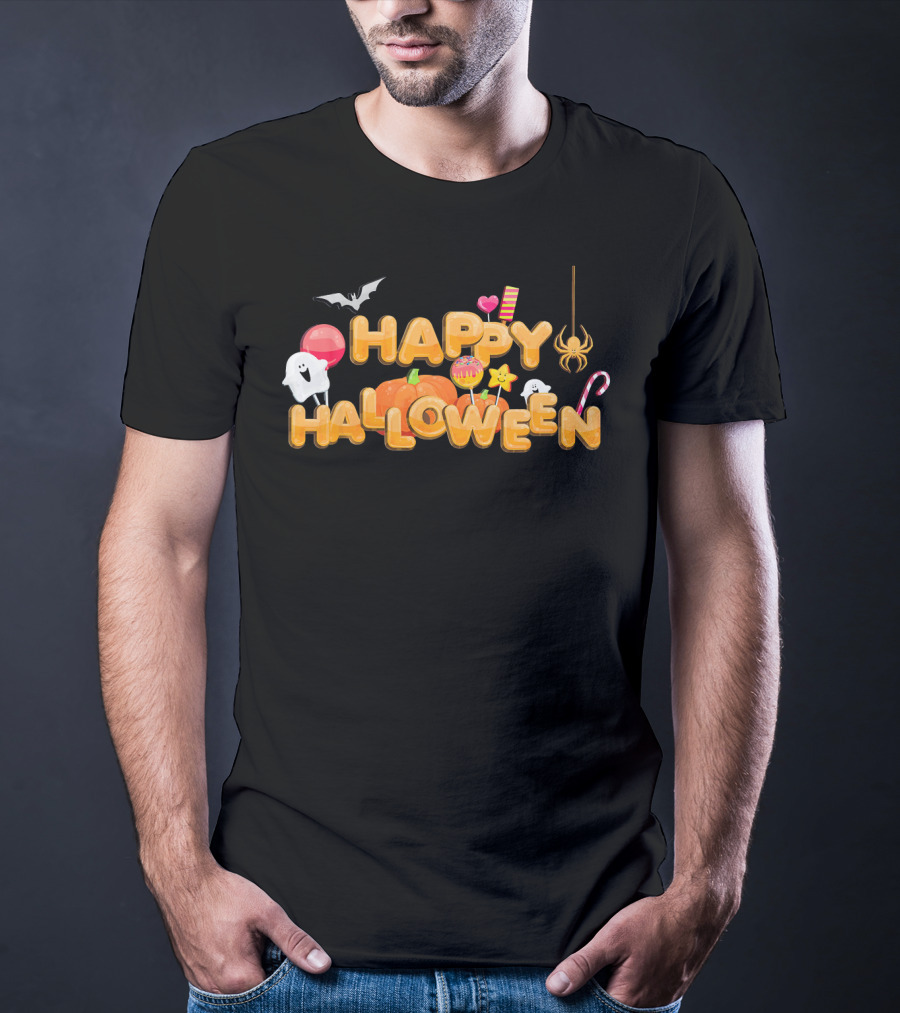 Happy Halloween Candy Ghosts Boo Bat Pumpkin T-Shirt