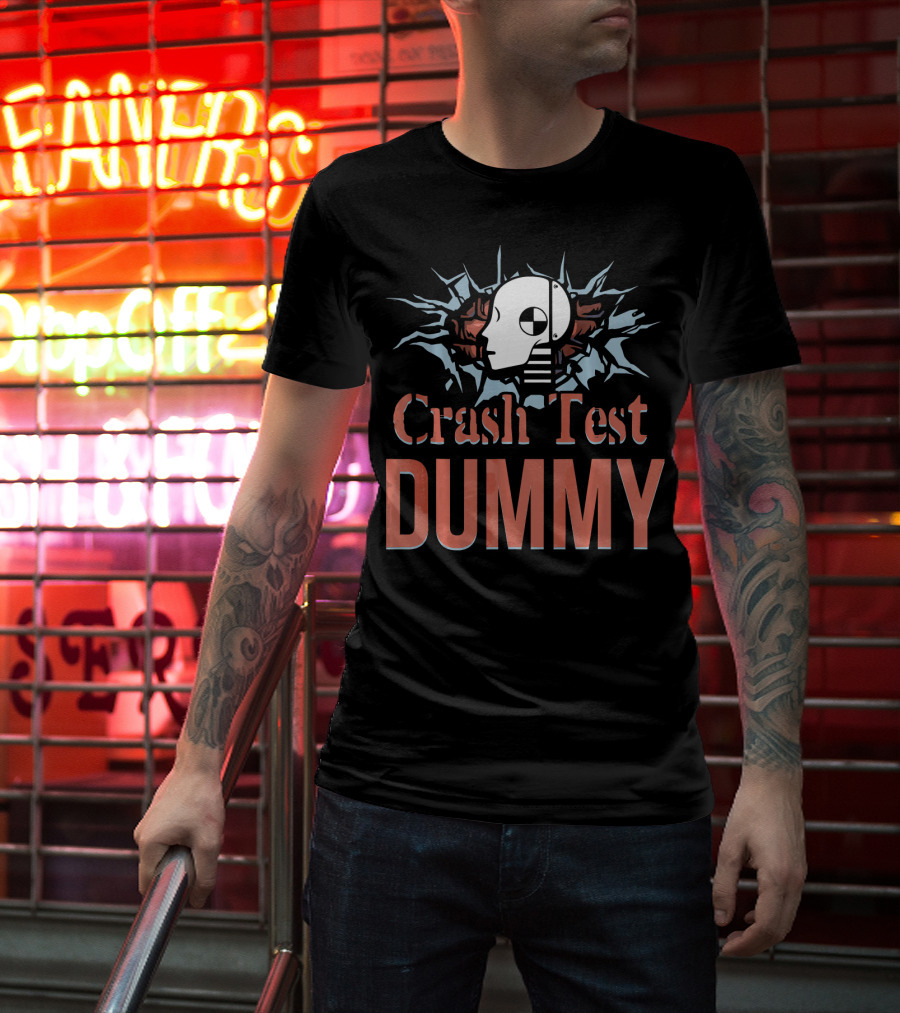 Crash Test Dummy Head Smashing Through Wall T-Shirt