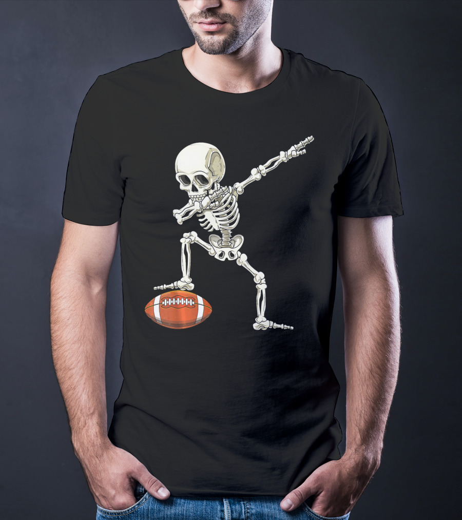 Dabbing Skeleton With Football Pose T-Shirt