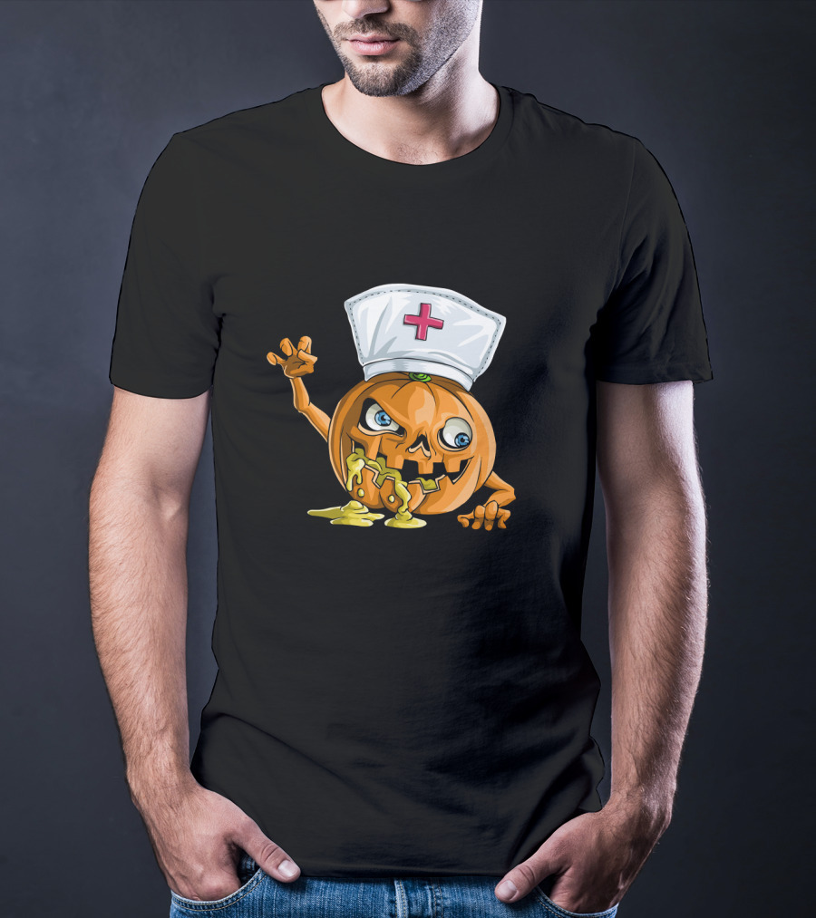 Zombie Pumpkin Nurse Funny Halloween Horror T-Shirt