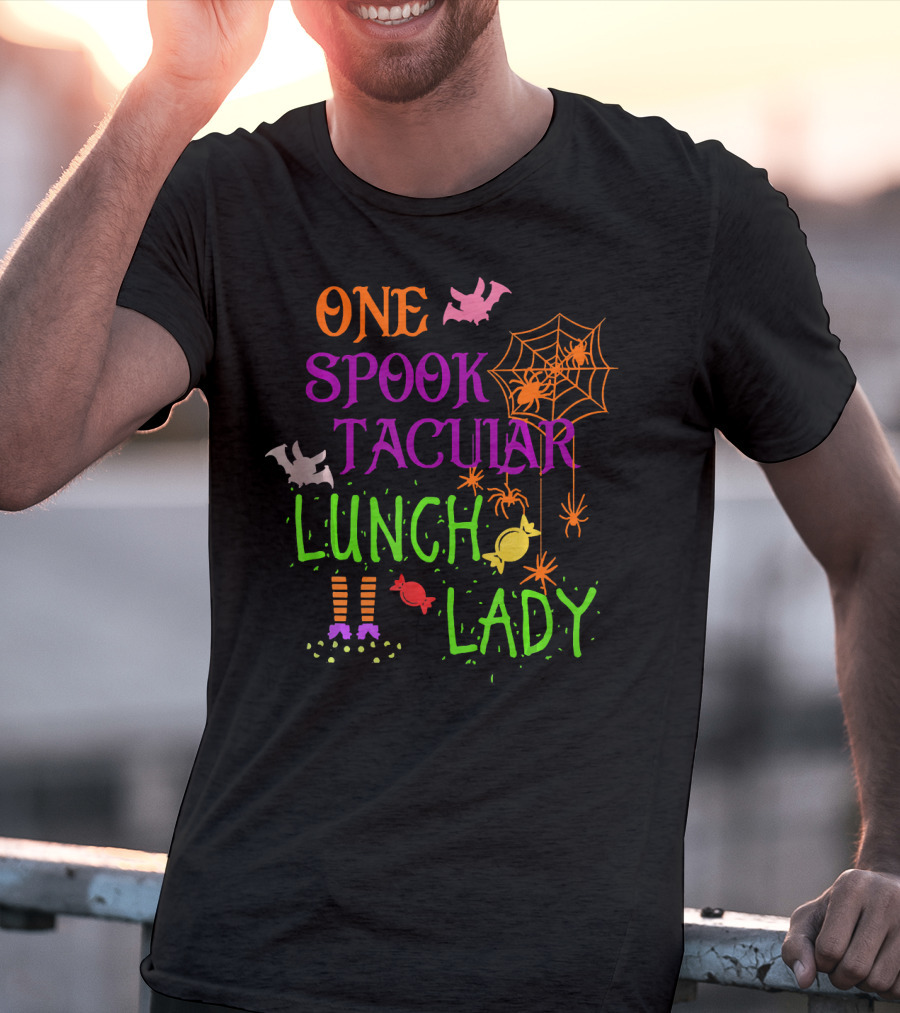 Spooky Halloween Lunch Lady With Bats And Candy T-Shirt