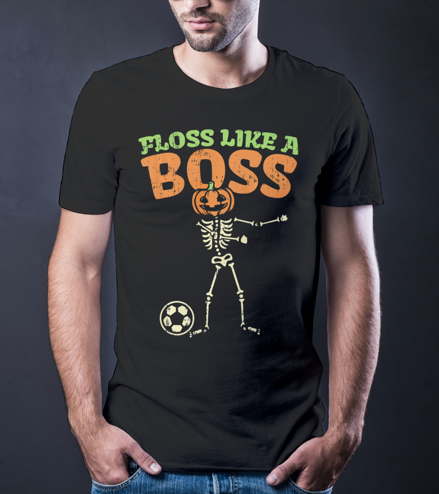 Floss Like A Boss Pumpkin Skeleton Soccer T-Shirt