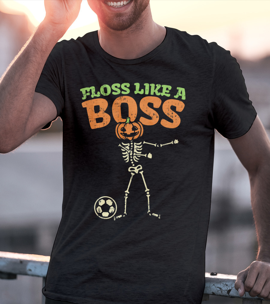 Floss Like A Boss Pumpkin Skeleton Soccer T-Shirt