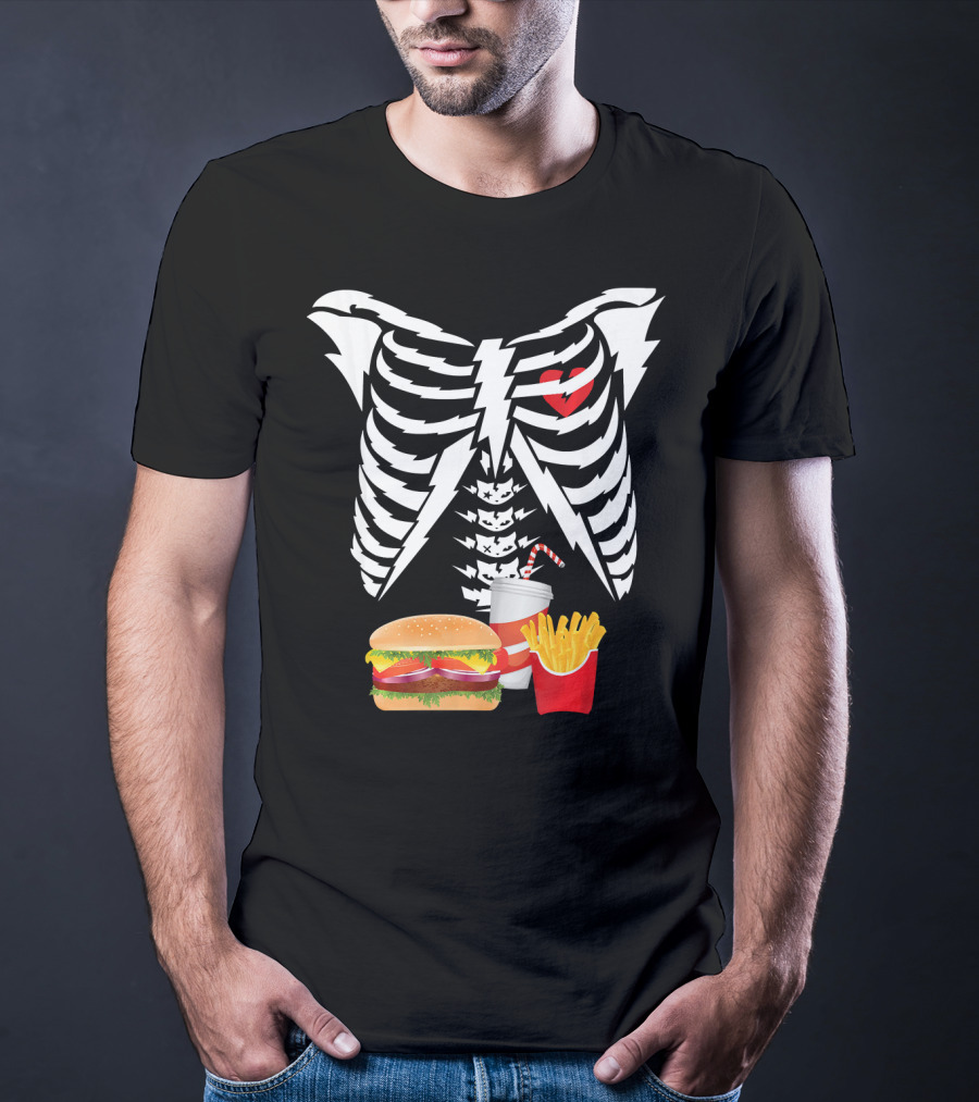 Xray Skeleton Rib Cage Burger Fries Drink Combo T-Shirt