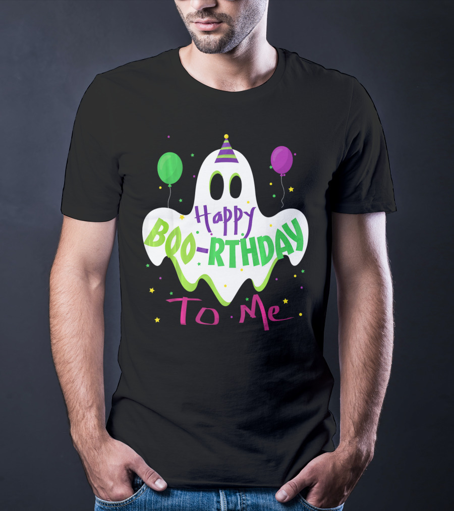 Happy Boo-Rthday To Me Ghost With Party Balloons T-Shirt