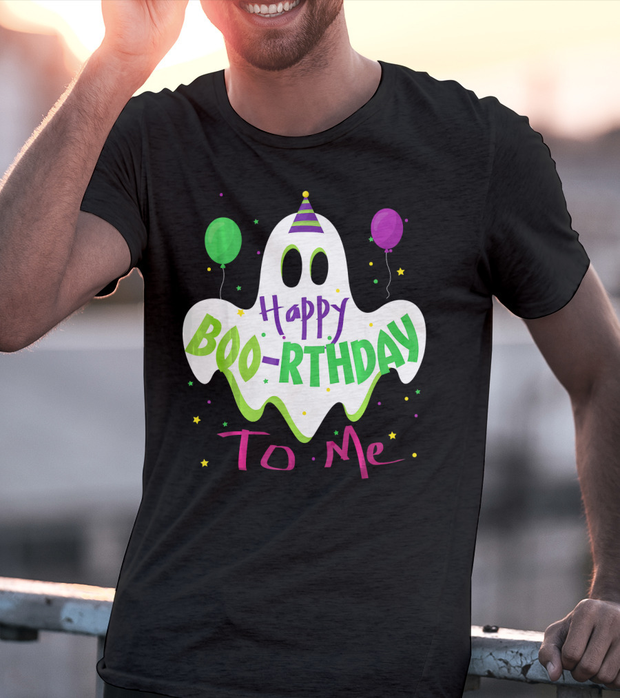 Happy Boo-Rthday To Me Ghost With Party Balloons T-Shirt