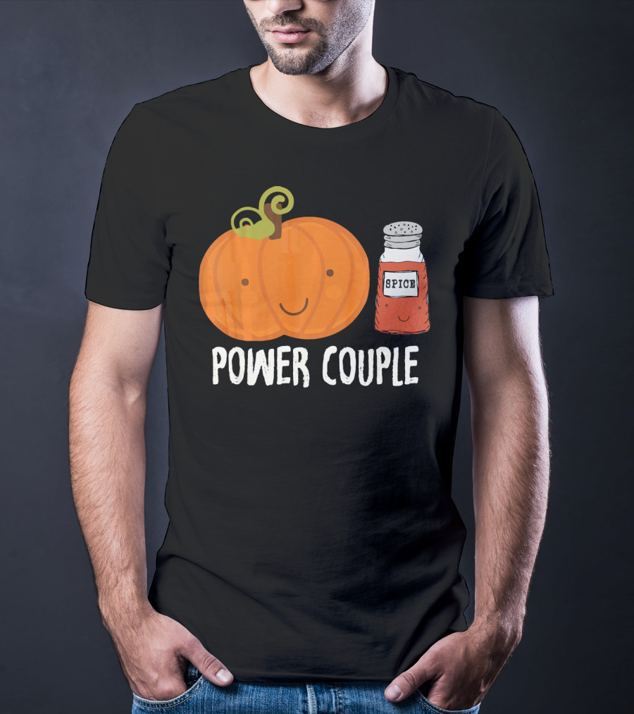 Pumpkin Spice Power Couple Cute Smiling Pumpkin With Spice Jar T-Shirt
