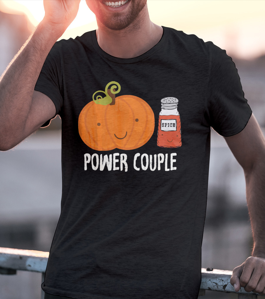 Pumpkin Spice Power Couple Cute Smiling Pumpkin With Spice Jar T-Shirt