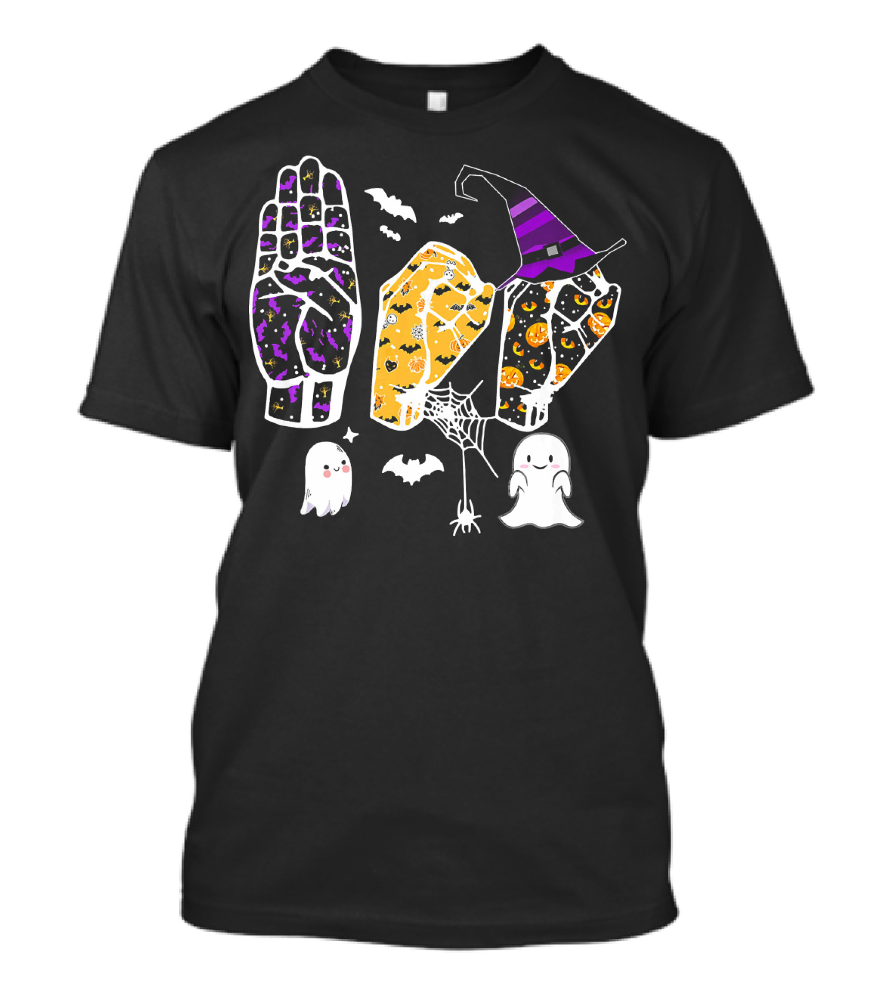 Sign Language Boo Halloween Witch Hat Ghosts T-Shirt