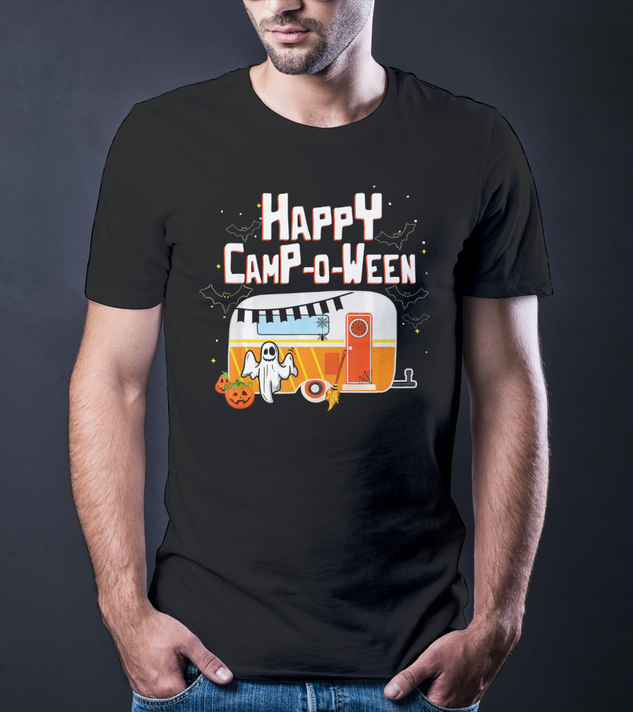 Happy Camp O Ween Ghost Pumpkin Camping Caravan T-Shirt