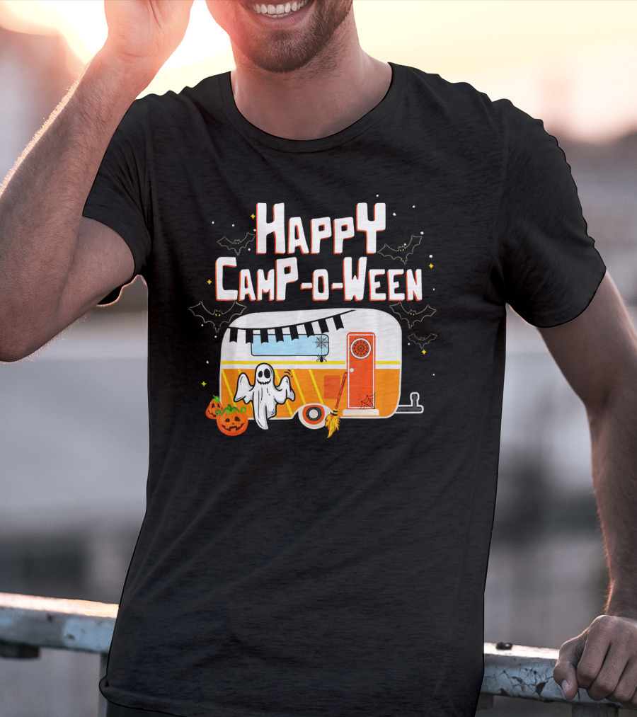 Happy Camp O Ween Ghost Pumpkin Camping Caravan T-Shirt