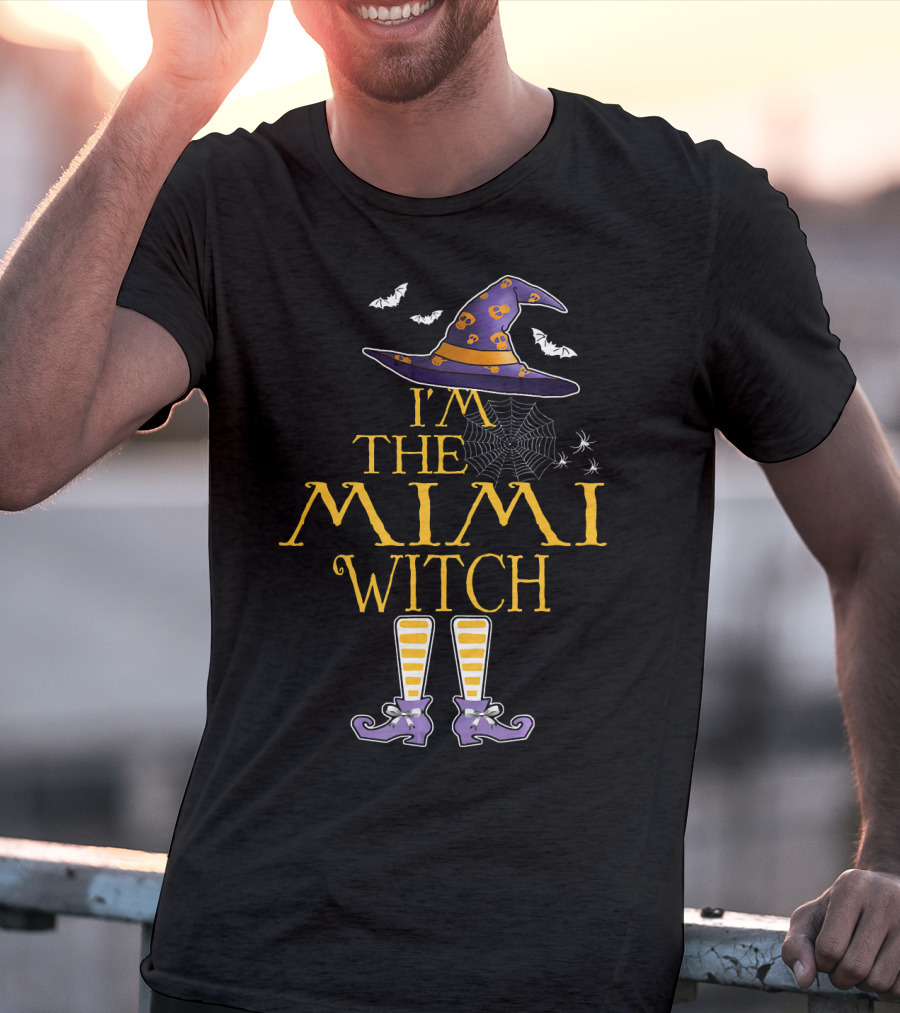 I'm The Mimi Witch Halloween Theme Hat And Boots With Spiders And Bats T-Shirt