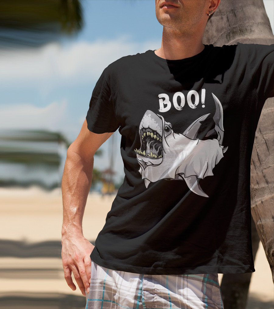 Shark Ghost Boo Funny Great White Shark Halloween T-Shirt