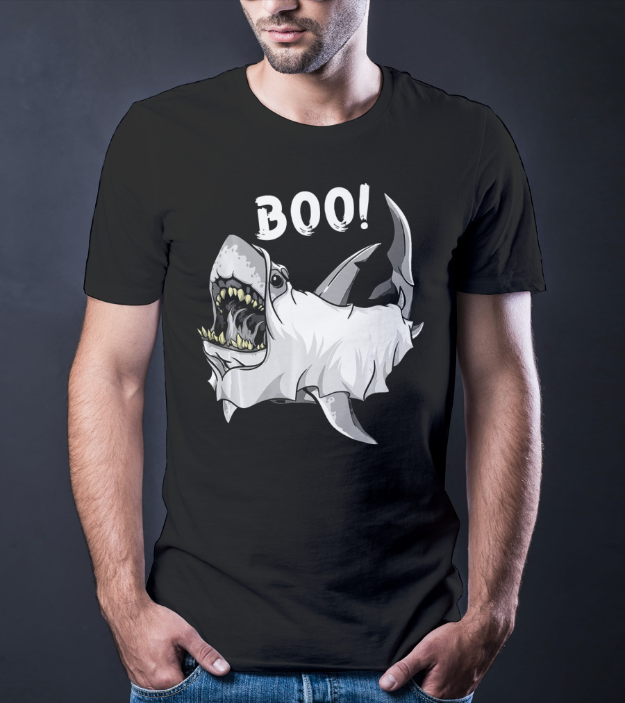Shark Ghost Boo Funny Great White Shark Halloween T-Shirt