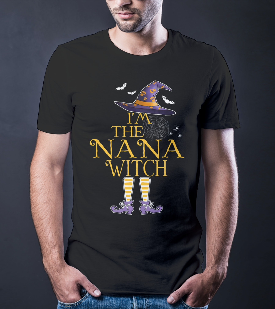 I'm The Nana Witch Halloween Costume Bat Hat Spider Web Boots T-Shirt