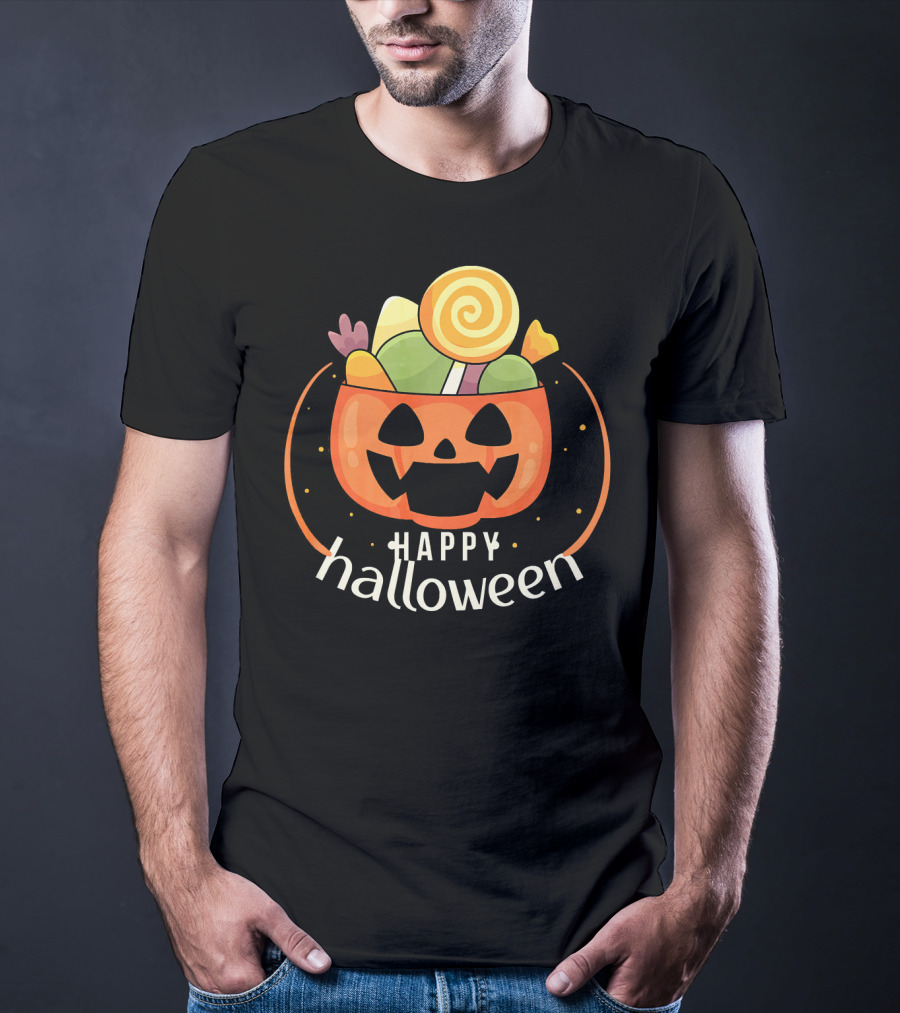 Happy Halloween Pumpkin Orange JackOLantern Candy Bucket T-Shirt