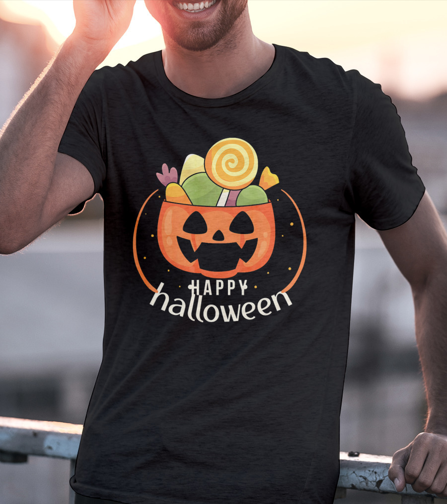 Happy Halloween Pumpkin Orange JackOLantern Candy Bucket T-Shirt