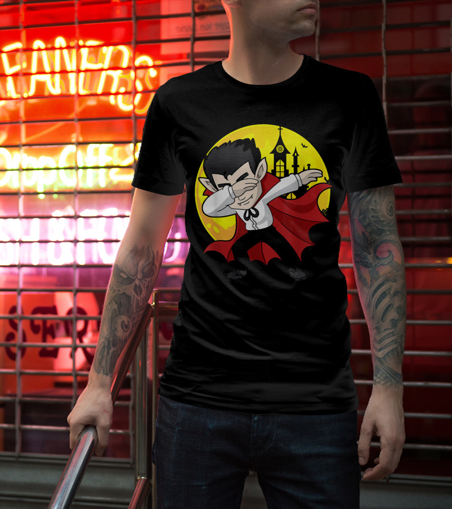 Vampire Dabbing Halloween Costume Dab Moon Castle T-Shirt
