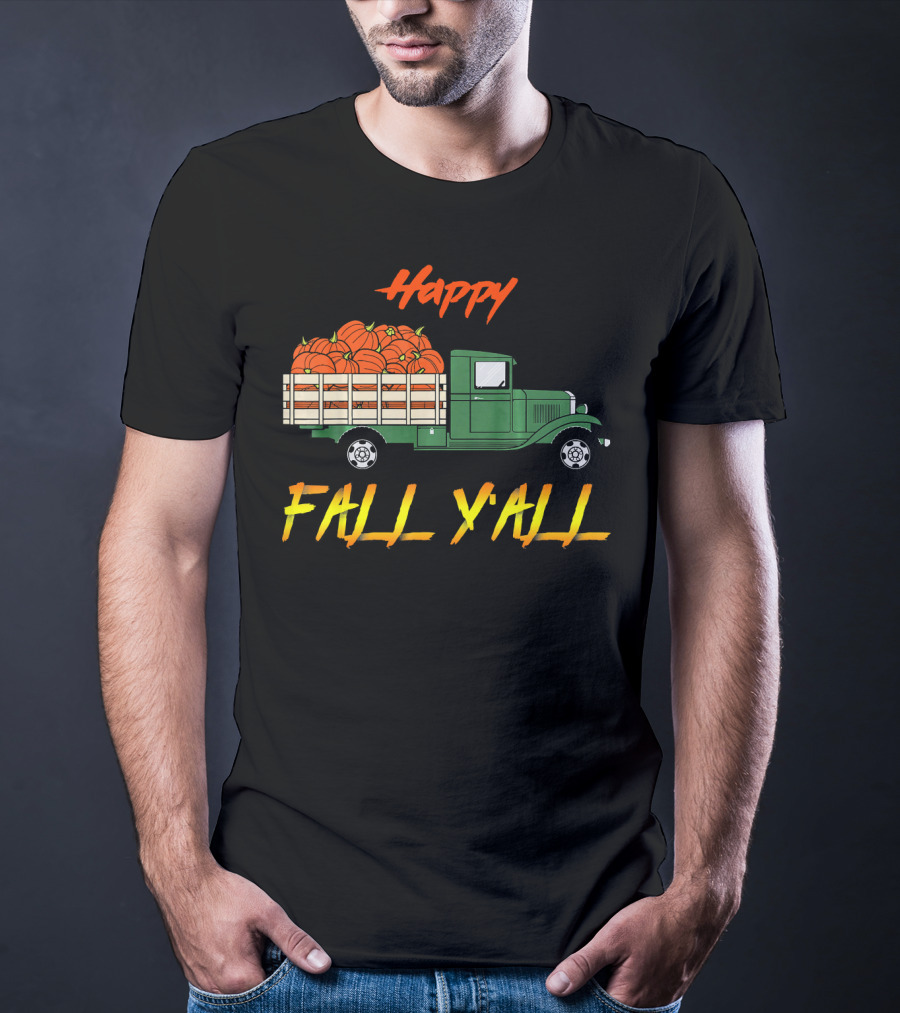 Happy Fall Yall Vintage Pumpkin Truck Classic Green Vehicle With Pumpkins T-Shirt