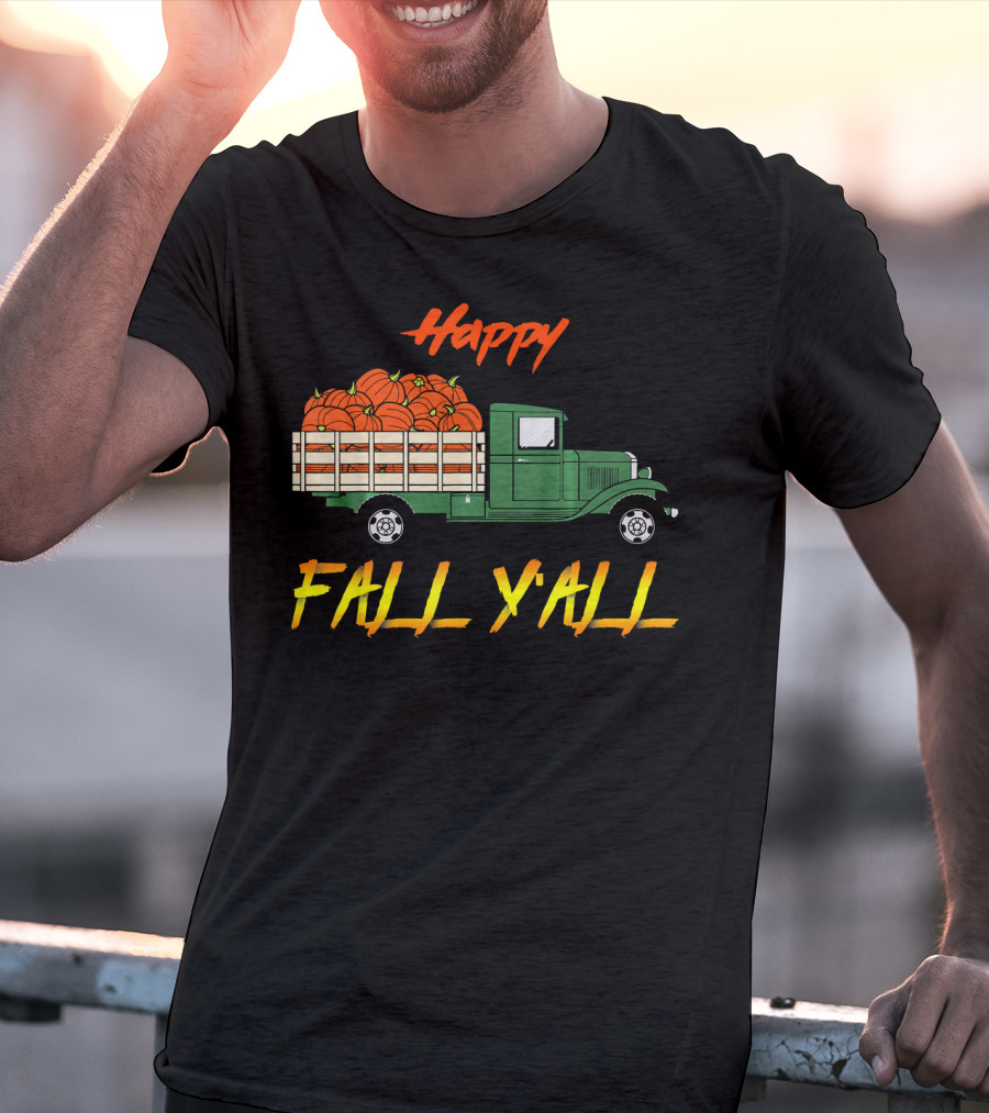 Happy Fall Yall Vintage Pumpkin Truck Classic Green Vehicle With Pumpkins T-Shirt