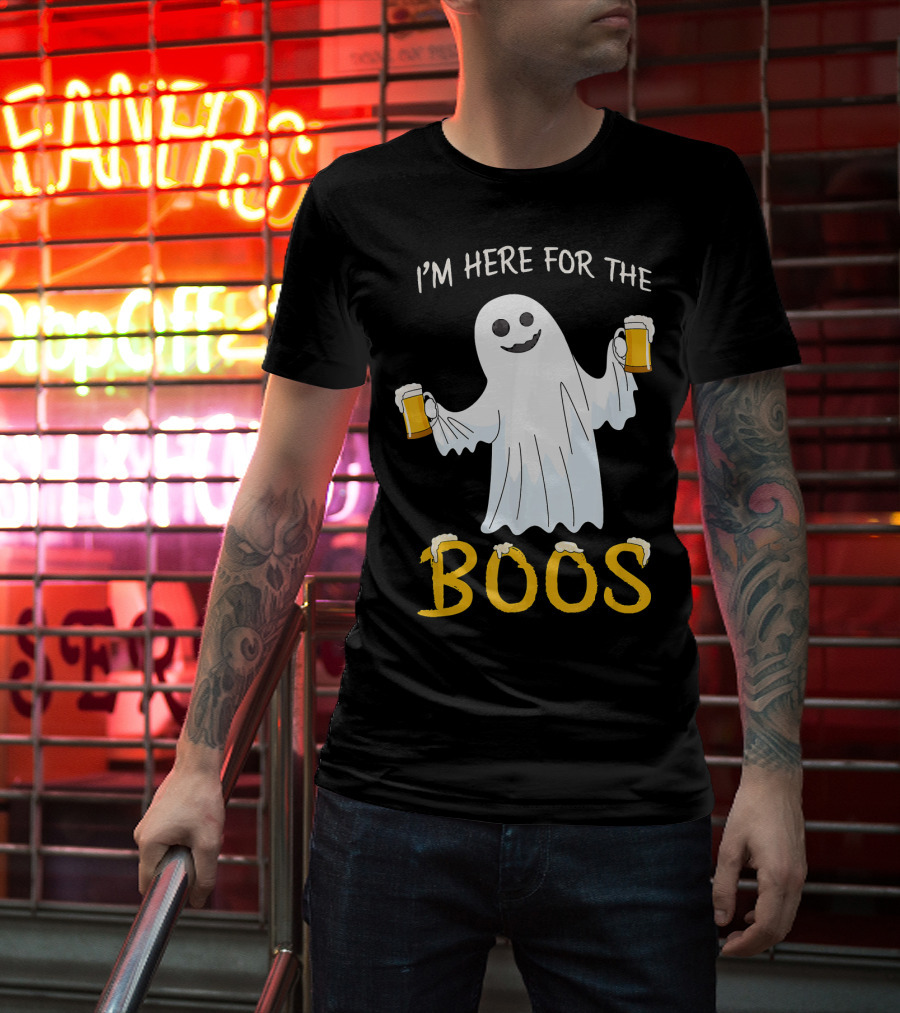 I'm Here For The Boos Funny Beer Ghost Halloween Humor T-Shirt
