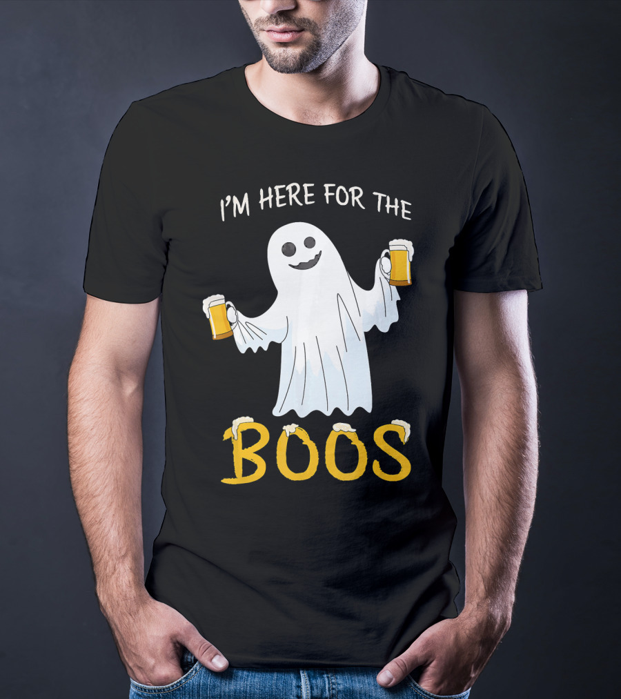 I'm Here For The Boos Funny Beer Ghost Halloween Humor T-Shirt