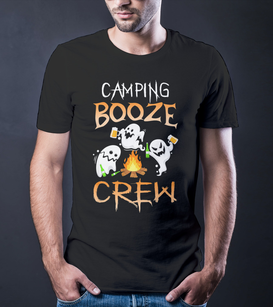Camping Booze Crew Ghosts Drinking Beer By Campfire T-Shirt