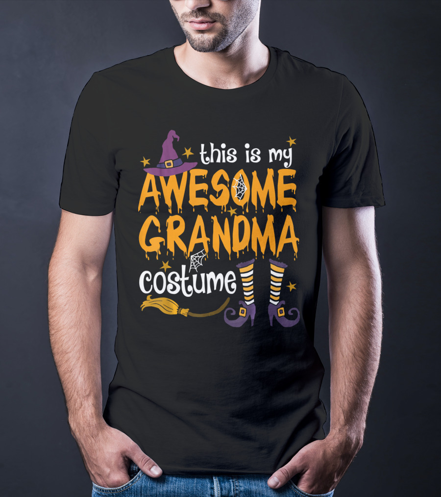 This Is My Awesome Grandma Costume Witch Hat Broomstick Halloween T-Shirt