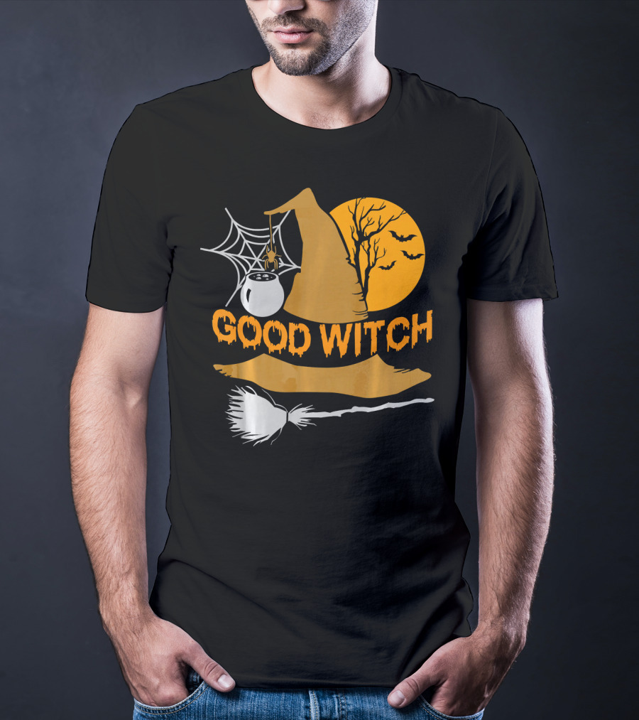 Good Witch Halloween Hat Broomstick Cauldron Bats Moon T-Shirt