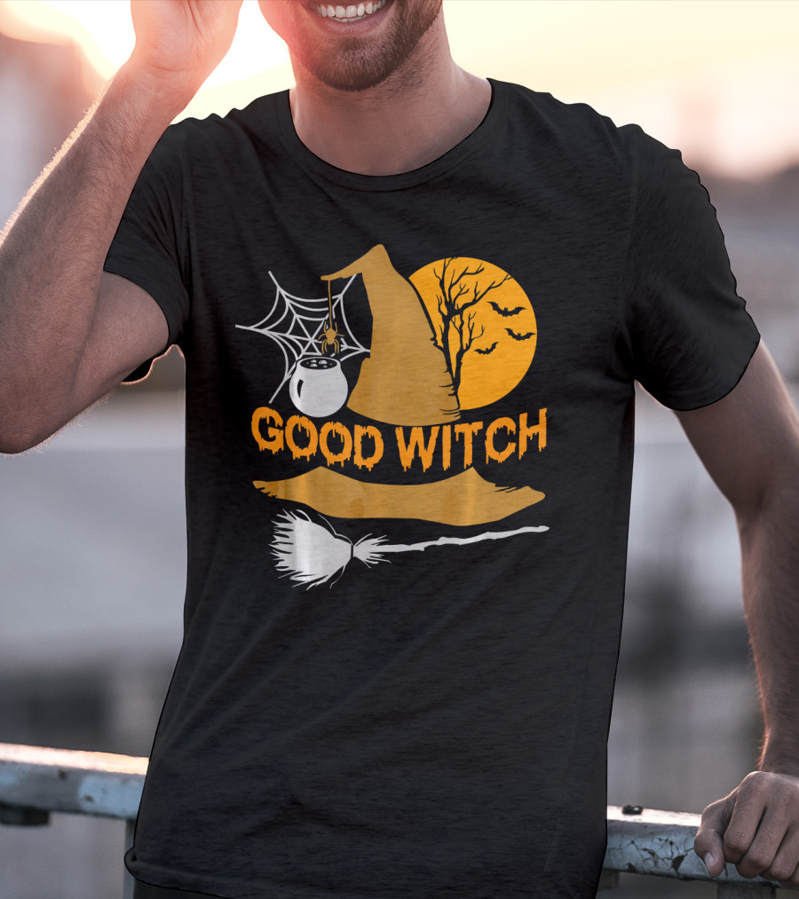 Good Witch Halloween Hat Broomstick Cauldron Bats Moon T-Shirt