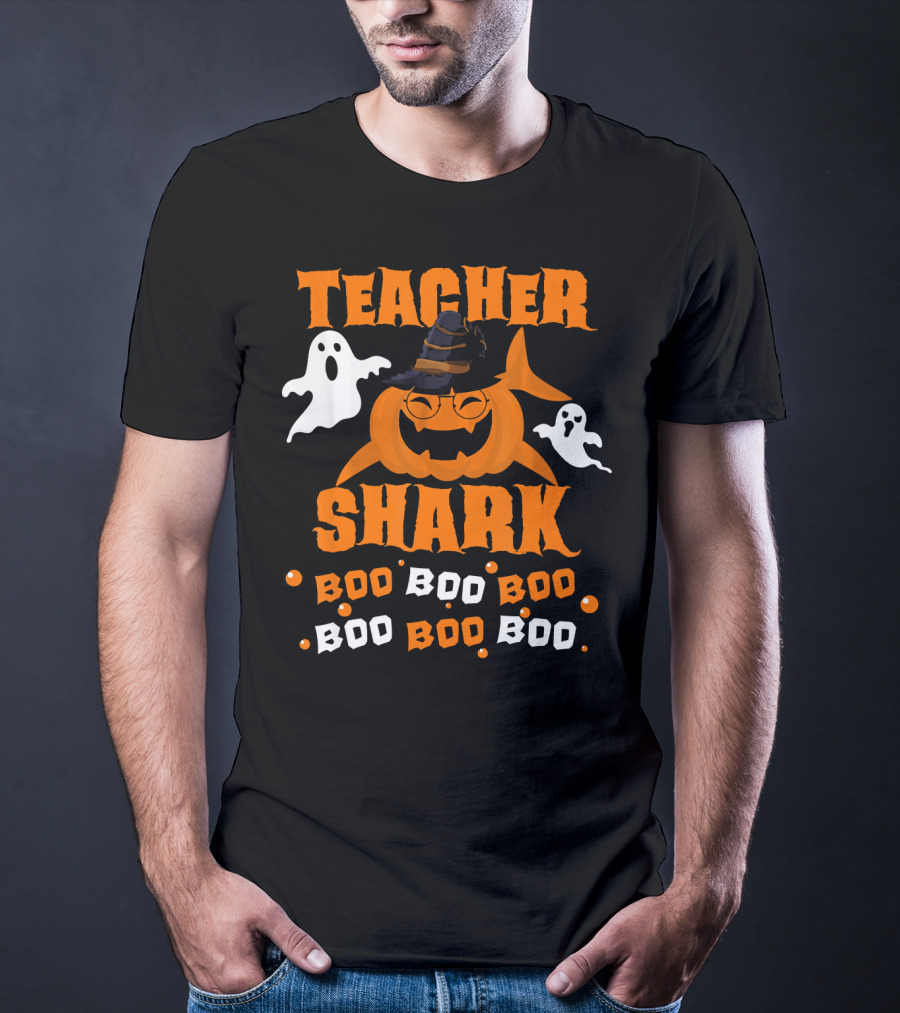 Teacher Shark Boo Boo Boo Funny Shark Halloween Ghost Pumpkin T-Shirt